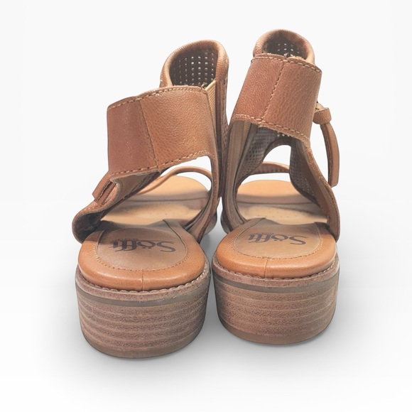 Söfft Leather Perforated Ankle Sandals 11M Tan Stacked Heel side Zip Boho chic - Picture 2 of 11